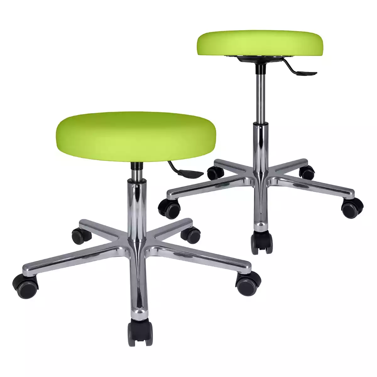 Tabouret à roulettes pivotant avec piétement en aluminium Tabouret à roulettes pivotant avec piétement en aluminium