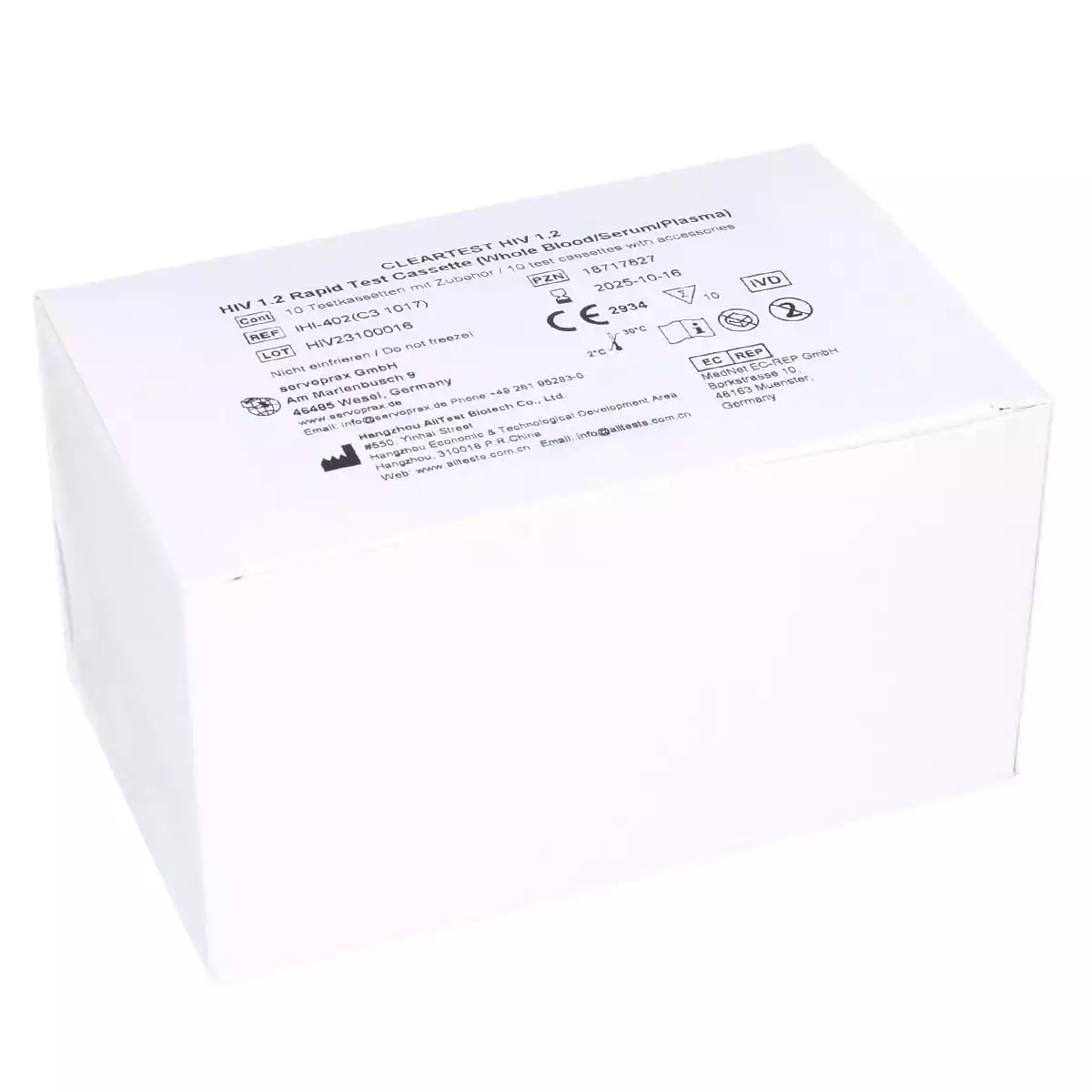  Cassette de test rapide HIV 1.2 Cleartest