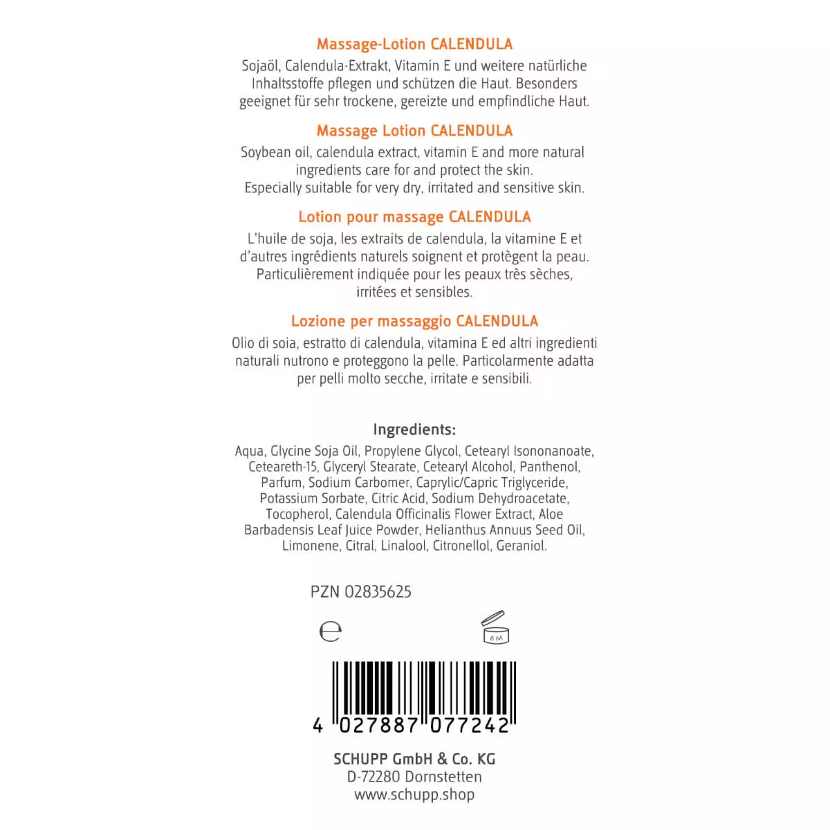  Lotion de massage au calendula