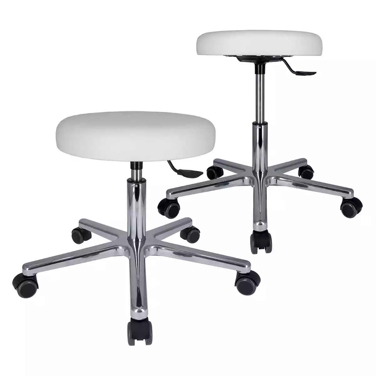 Tabouret à roulettes pivotant avec piétement en aluminium Tabouret à roulettes pivotant avec piétement en aluminium