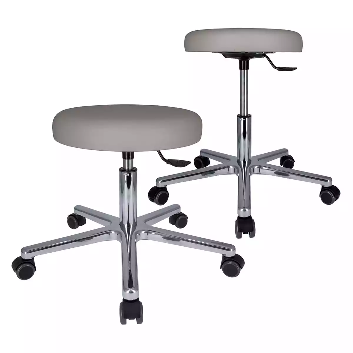 Tabouret à roulettes pivotant avec piétement en aluminium Tabouret à roulettes pivotant avec piétement en aluminium