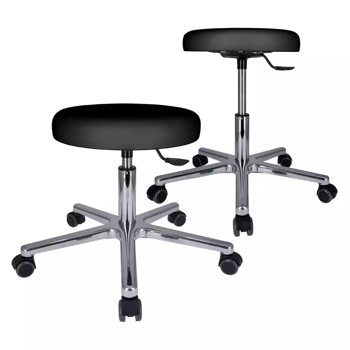 Tabouret à roulettes pivotant avec piétement en aluminium Tabouret à roulettes pivotant avec piétement en aluminium