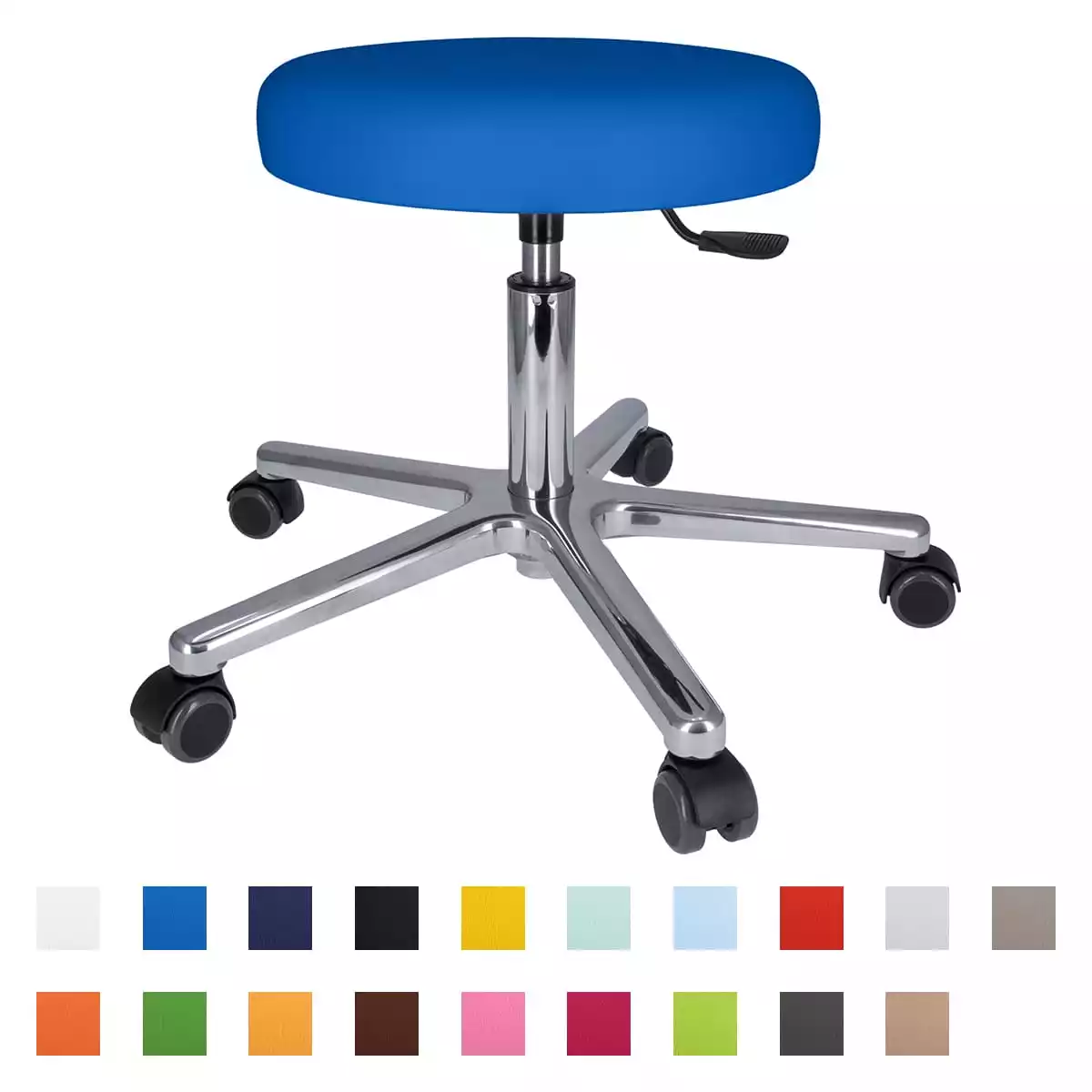  Tabouret à roulettes pivotant avec piétement en aluminium