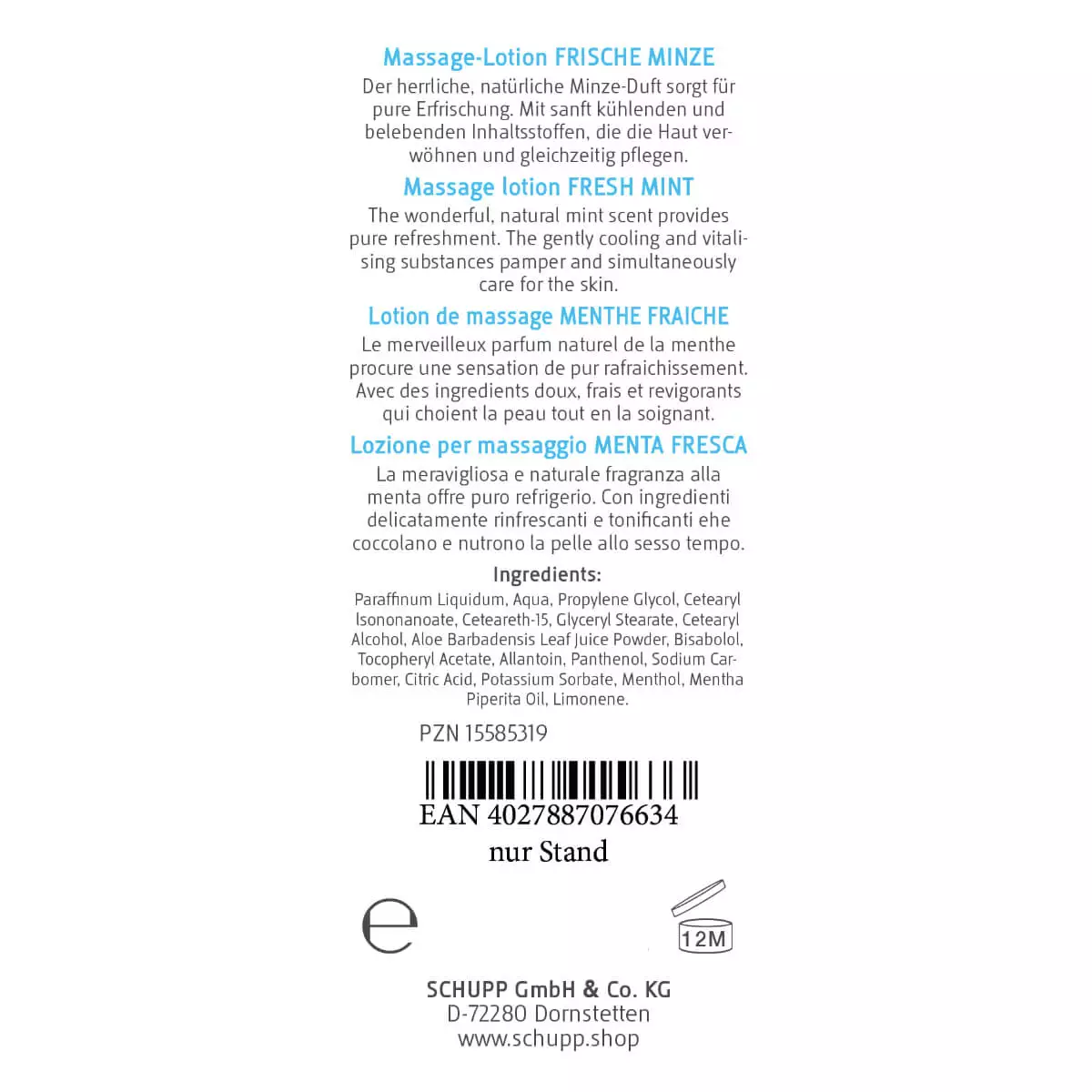  Lotion de massage à la menthe fraîche