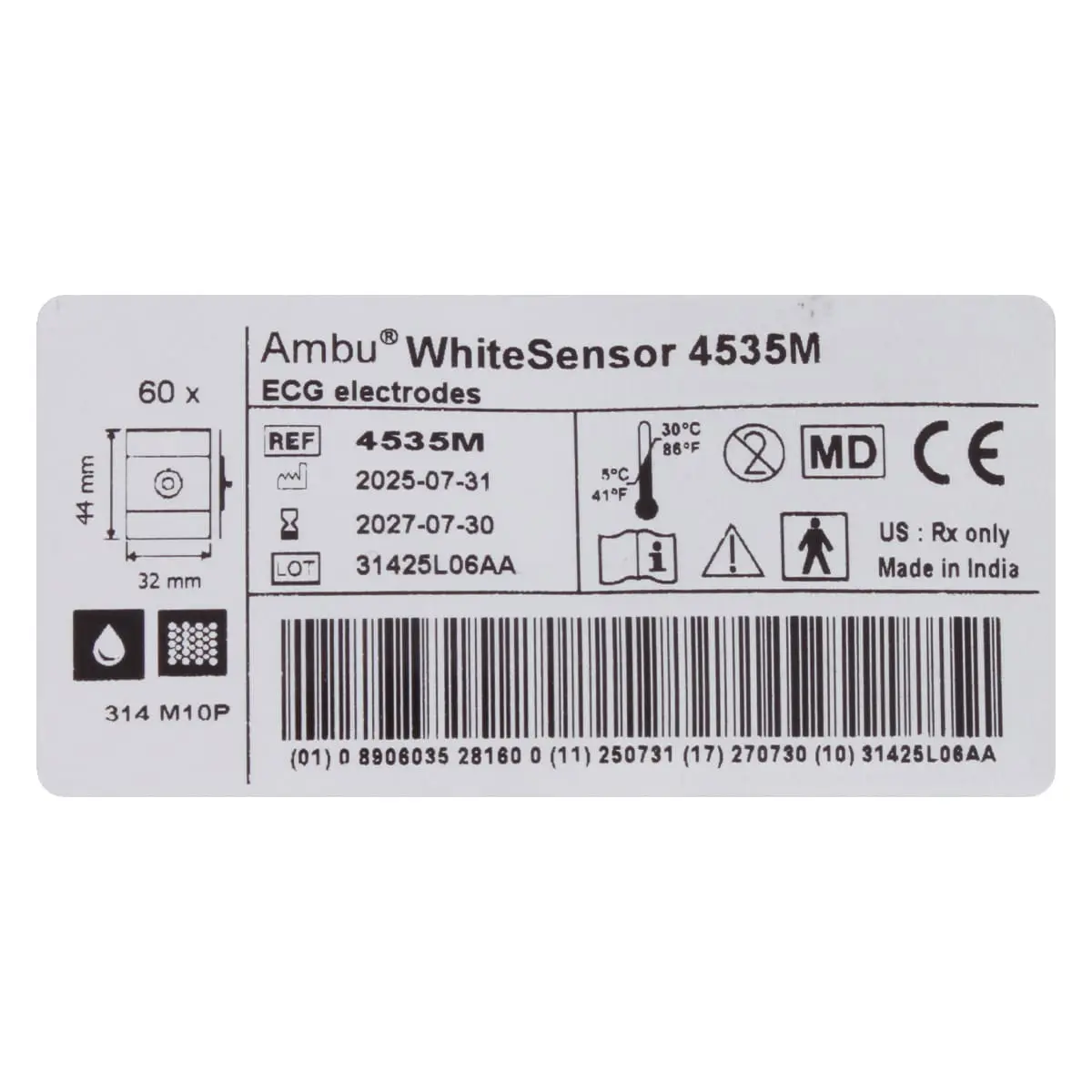  Électrodes ECG à usage unique WhiteSensor 4535M