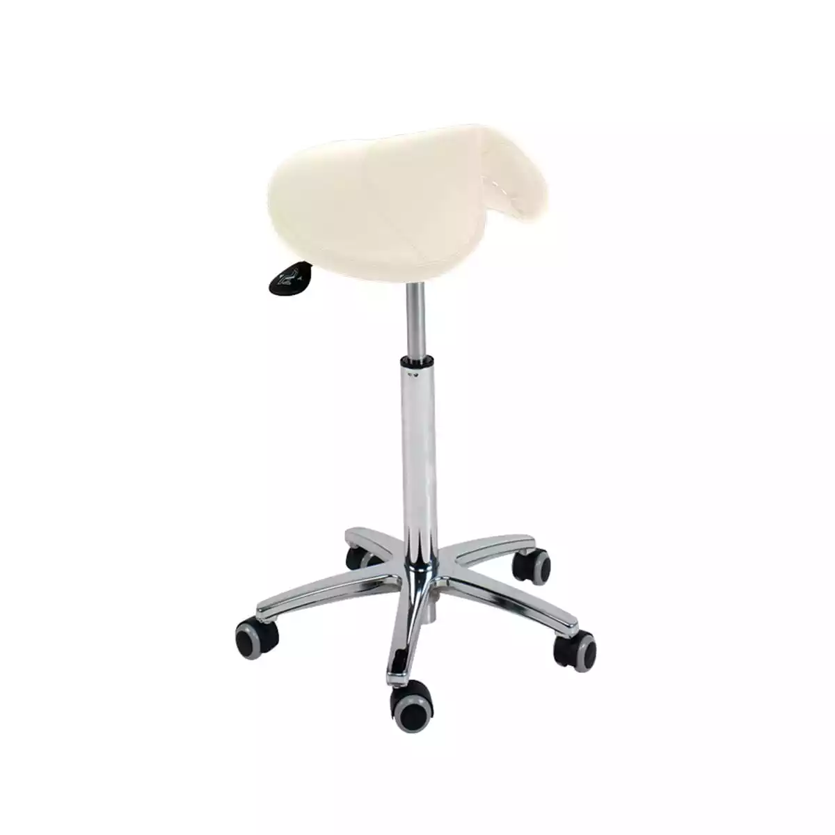 Tabouret à roulettes avec assise en forme de selle Tabouret à roulettes avec assise en forme de selle