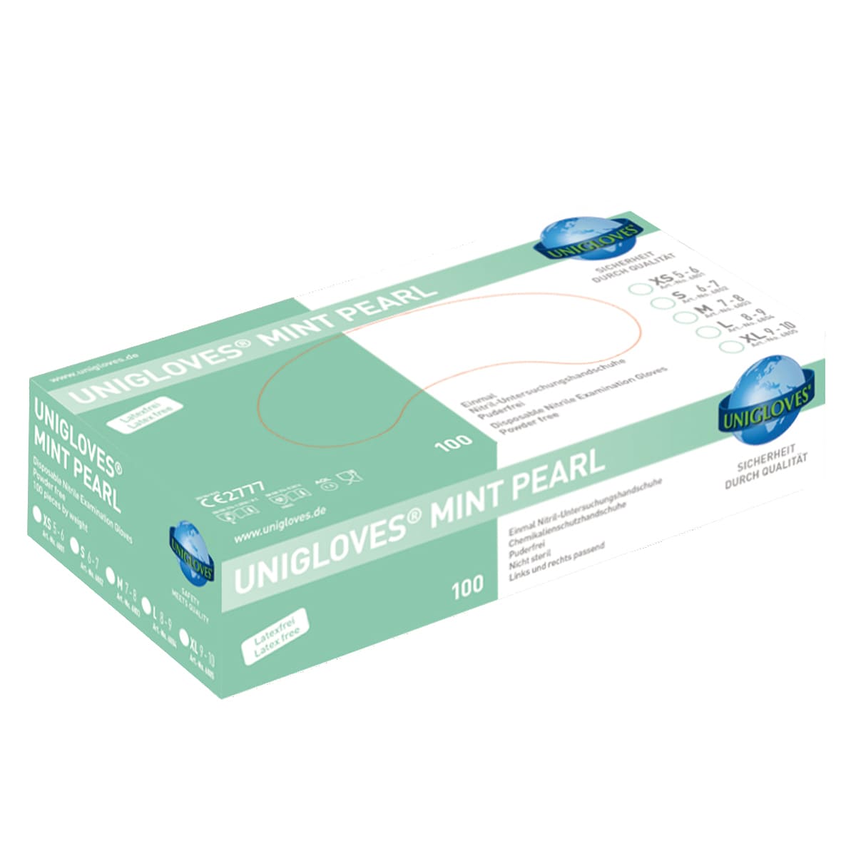 UNIGLOVES Aqua Blu Pearl Gants Nitrile Jetables Taille L – Sans Poudre Latex, Texturés, Polyvalents Pour Examen, Tatouage, Jardinage (Boîte 100)