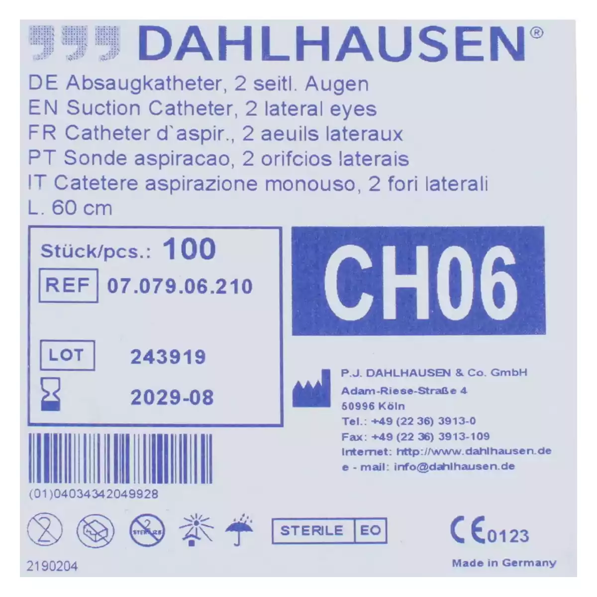  Cathéters d’aspiration standard 60 cm